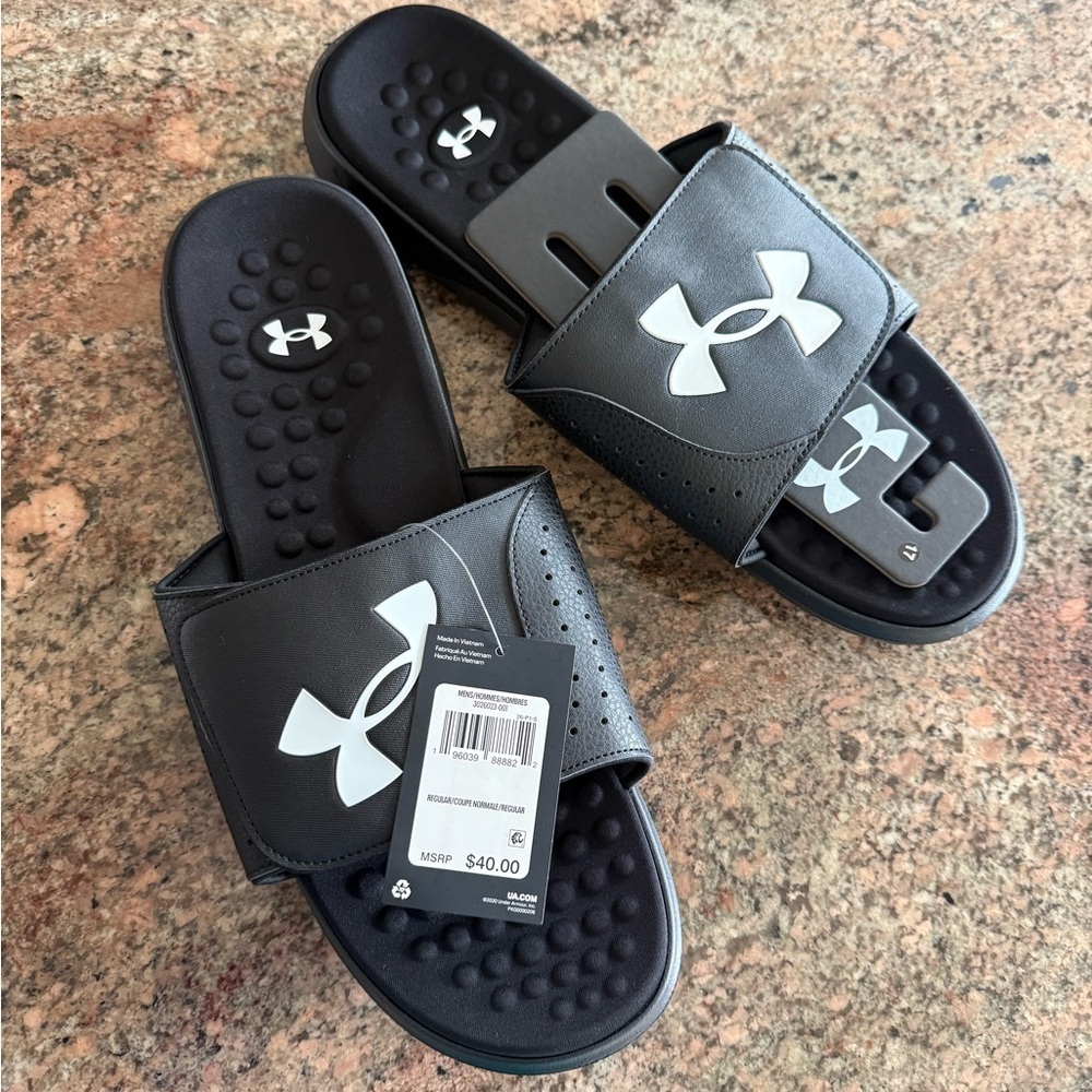 Under Armour Men's Ignite Pro Slide, (001) Black/Black/White, 17, US
